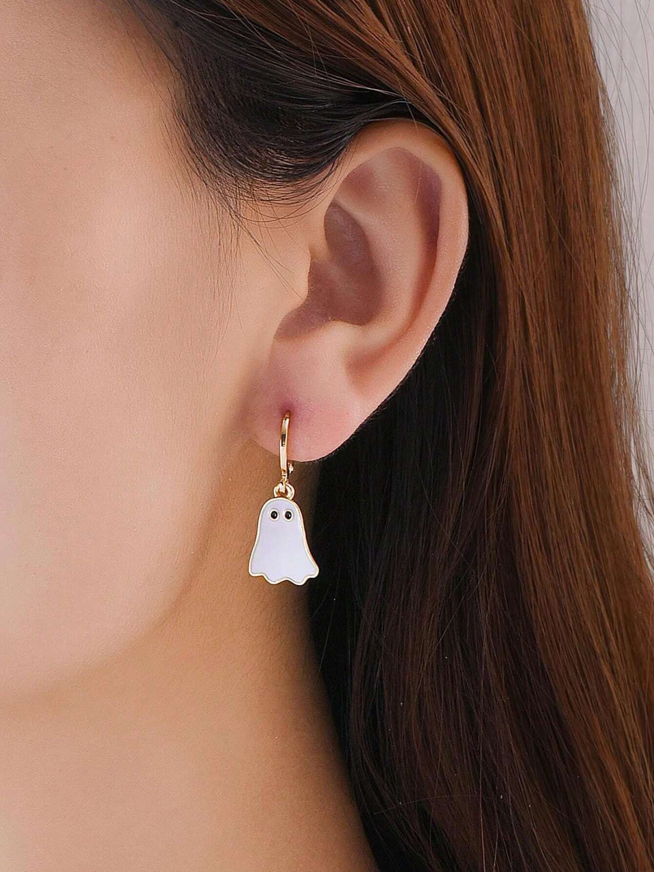 1 Pair Gold-Color Ghost Shaped Stud Earrings, Cute Unique Jewelry For Women Suitable For Hallowee... | SHEIN