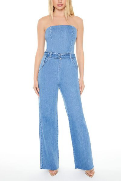Strapless Belted Denim Jumpsuit | Forever 21