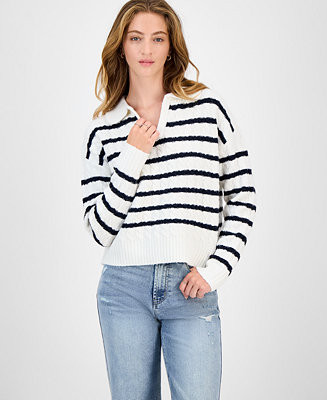 Juniors' Striped Cable-Knit Collar Sweater | Macy's