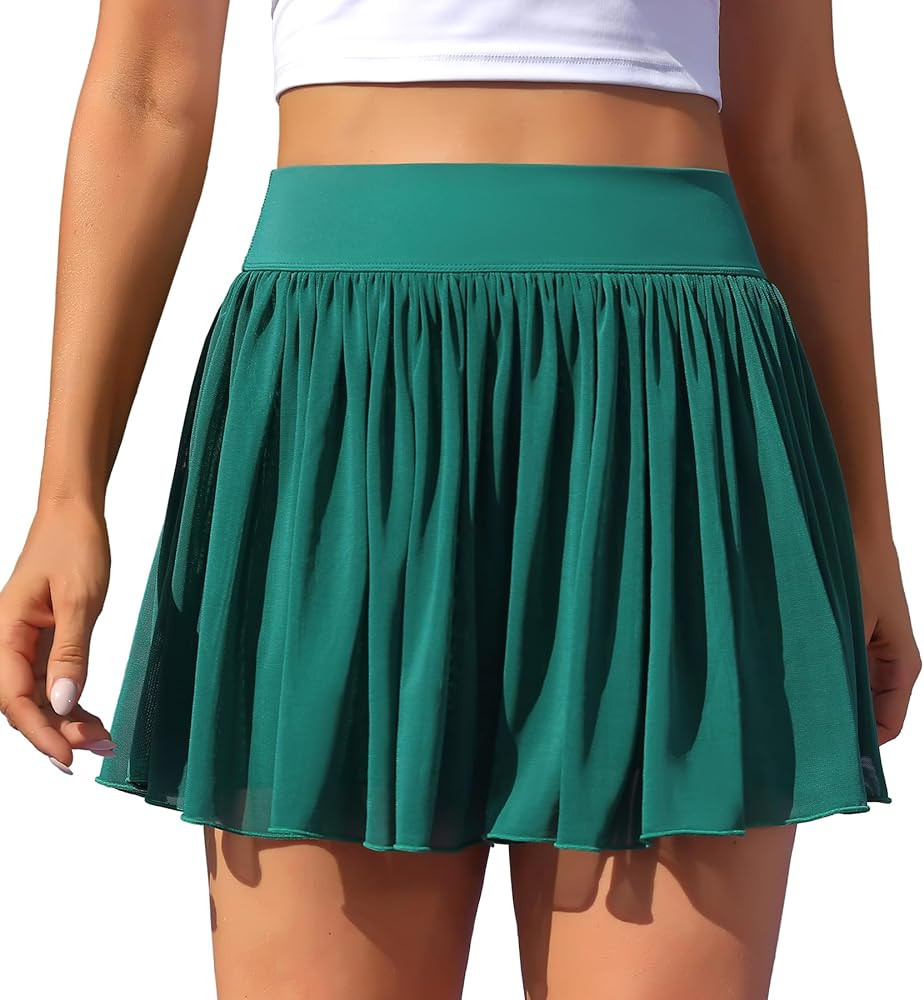 ATTRACO Womens Mesh Tennis Skirts High Waisted Golf Skort Flowy Pickleball Skort with Shorts | Amazon (US)