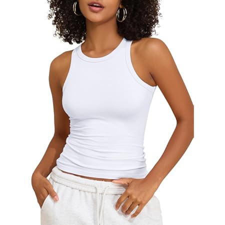 GKBK Womens Tank Tops High Neck Sleeveless Ribbed Tank Casual Basic Thick Strap Slim Fitted Racer... | Amazon (US)