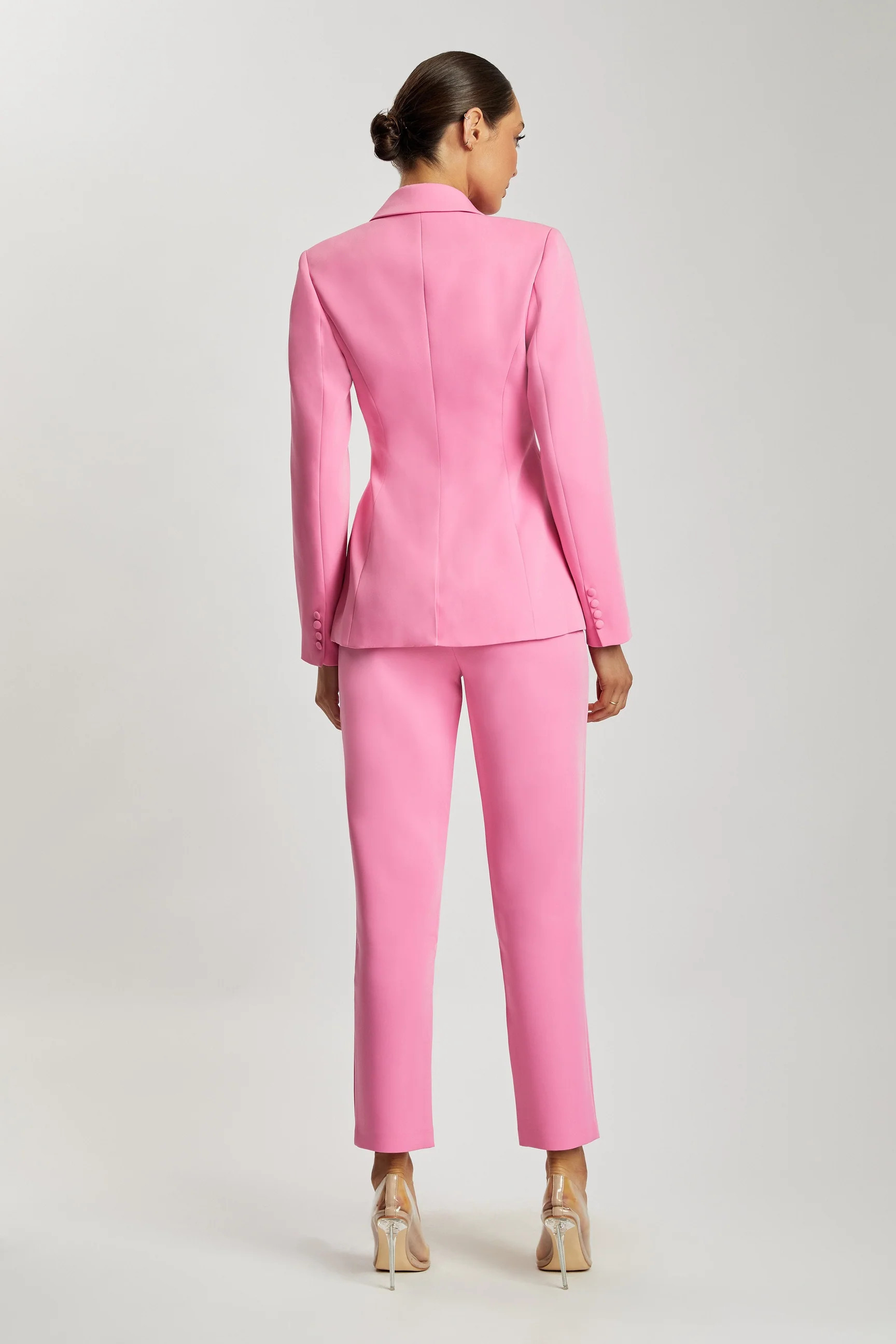 Helda Fitted Cinched Waist Blazer - Pink | MESHKI US