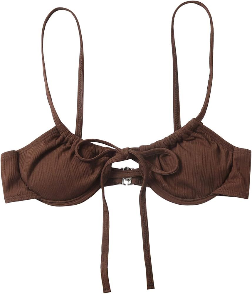 Verdusa Women's Twist Knot Front Rib Knit Underwire Swimsuit Bikini Top | Amazon (US)