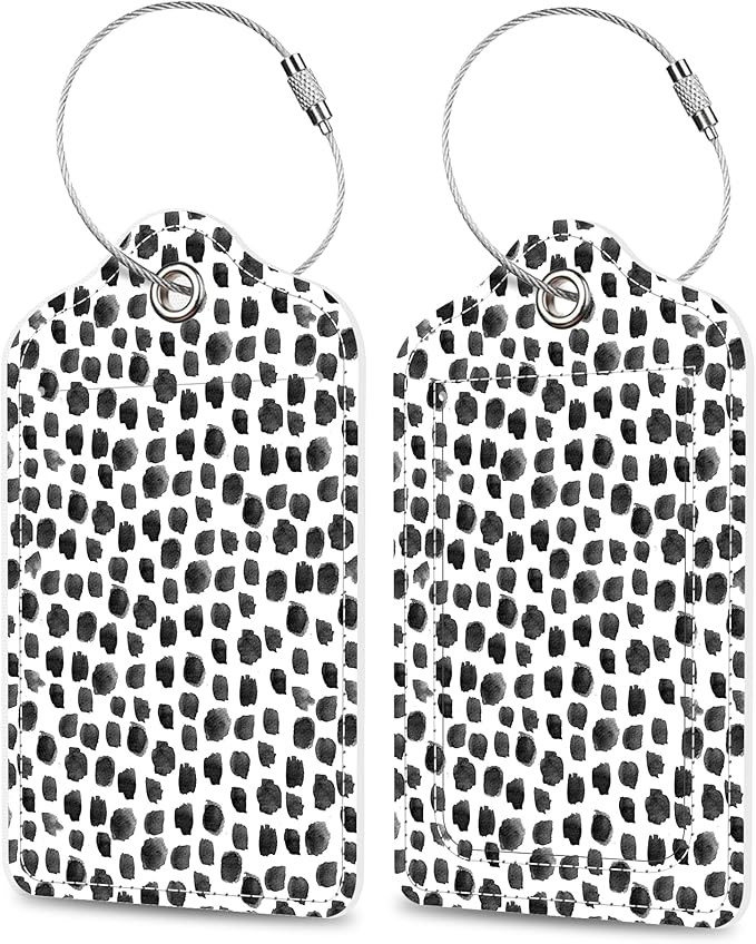 Set of 2 Luggage Tags Black White Watercolor Dots Leather Suitcases Tag with Privacy Cover Stainl... | Amazon (US)