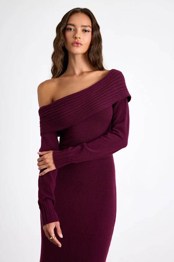Ellie Dark Plum Sweater Bodycon Maxi Dress | Lulus