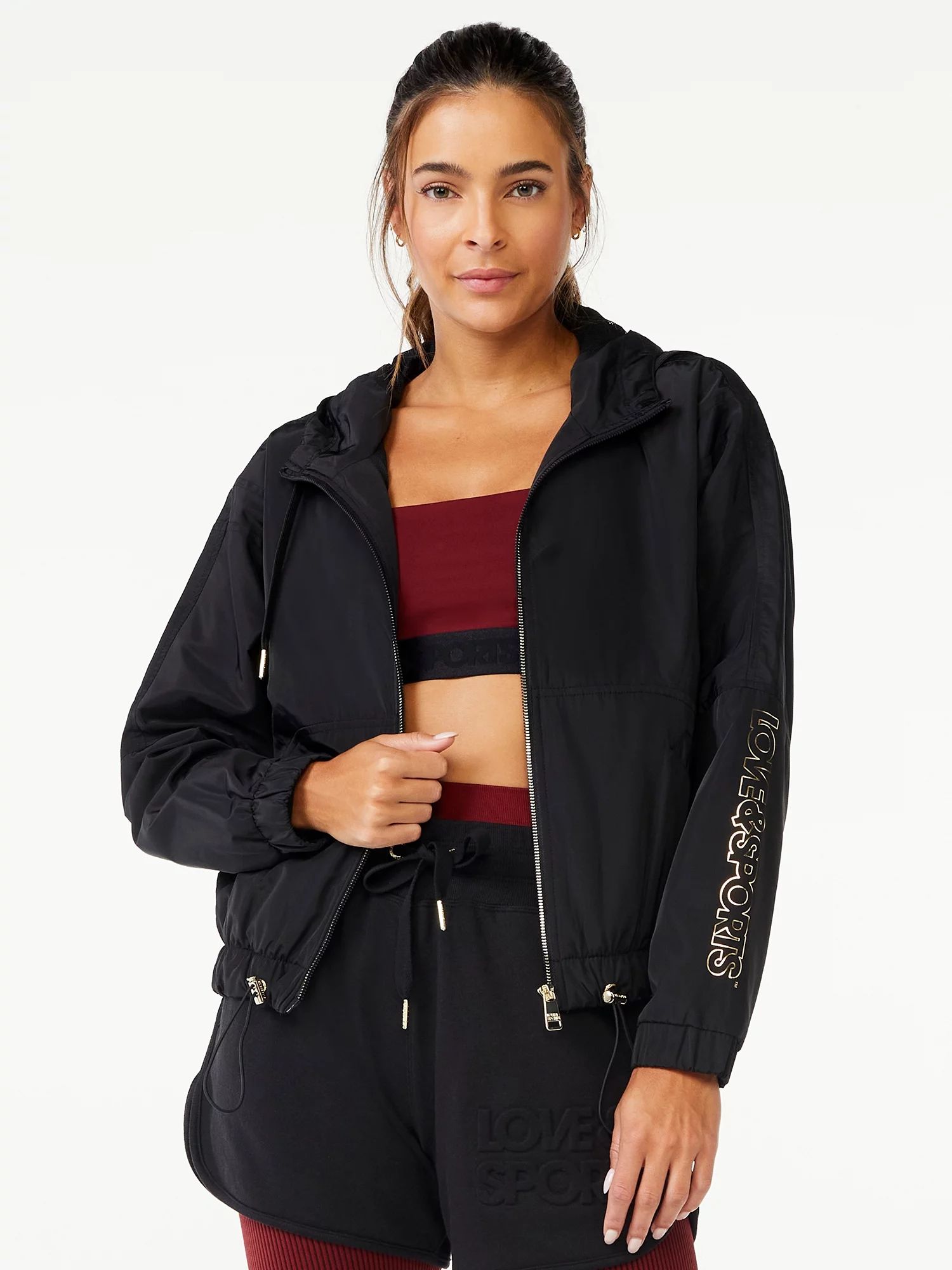 Love & Sports Women's Track Jacket with Hood - Walmart.com | Walmart (US)