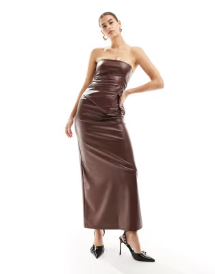 ASOS DESIGN faux leather maxi skirt co ord in chocolate | ASOS | ASOS (Global)