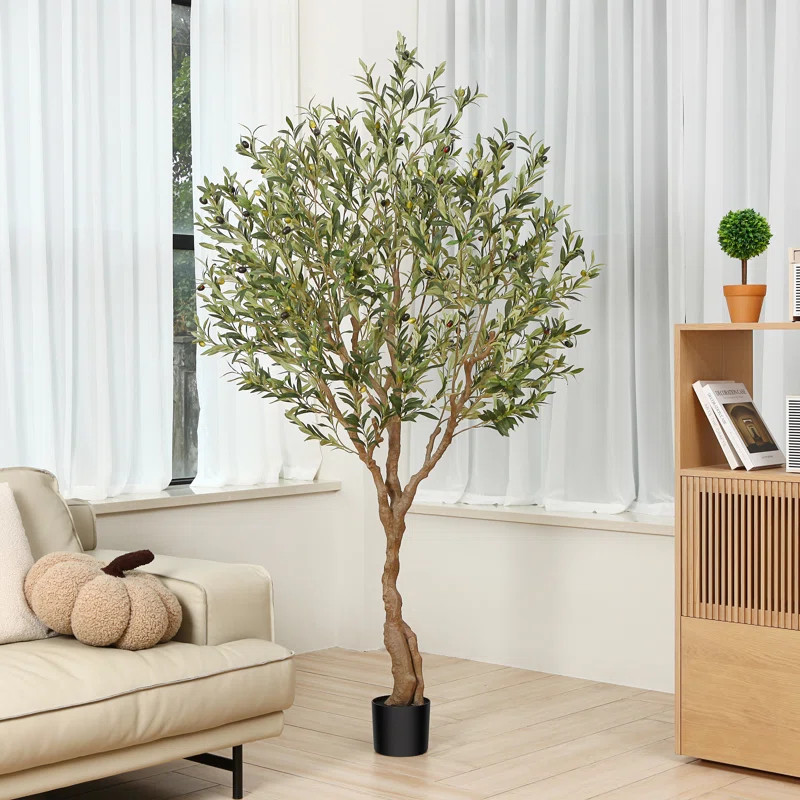 Adcock Faux Olive Tree in Pot, Artificial Olive Plants for Home & Office, Potted Olive for Decor | Wayfair North America