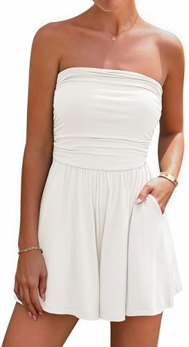 BTFBM Womens Romper 2026 Spring Summer Strapless Tube Tops Beach Vacation Clothes Boho Loose Shor... | Amazon (US)