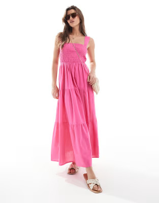 Esmee Exclusive shirred waist maxi beach dress in pink | ASOS (Global)