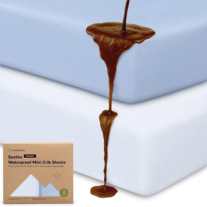 2 Pack and Play Sheets, Waterproof Mini Crib Sheets Fitted - 38x26 Organic Cotton Pack N Play She... | Amazon (US)