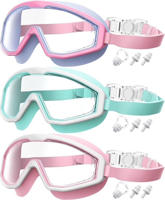 Kids Goggles Age 4-16, Anti-Fog UV 180°Clear View Kids Swim Goggles, 3 Pack Swimming Goggles Wat... | Amazon (US)