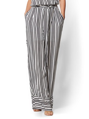 Black & White Stripe Belted Palazzo Pant | New York & Company