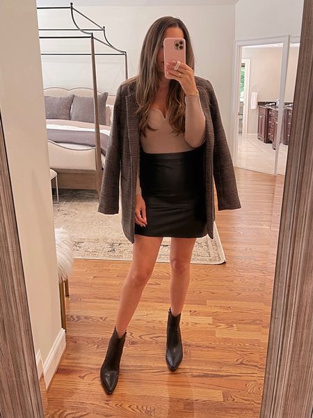 Abercrombie sale - 20% off new arrivals! Join myAbercrombie rewards for free to shop the sale  Fall outfit: leather skirt with blazer coat. All items run true to size (wearing S in all)

#LTKSeasonal #LTKstyletip #LTKsalealert
