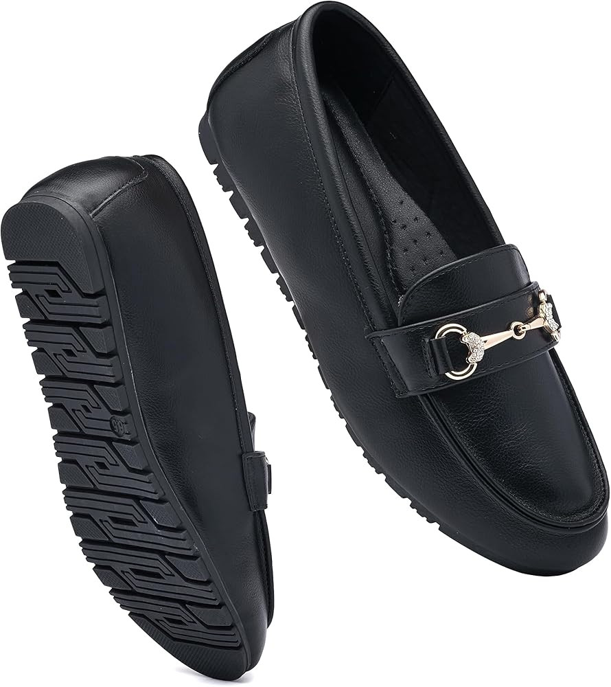 Women's Wide Loafers Casual Slip on Flat Shoes Women's Comfort Penny Loafers with Arch Support Wo... | Amazon (US)