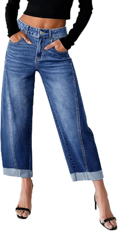 Sidefeel Barrel Jeans for Women High Waisted Wide Leg Baggy Stretch Boyfrined Trendy Raw Rolled H... | Amazon (US)