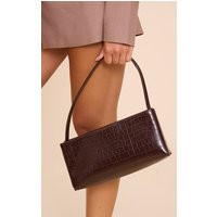Brown Croc Slim Shoulder Bag | PrettyLittleThing US