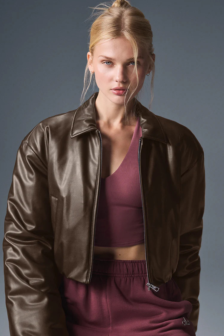Faux Leather Cropped Premier Bomber - Espresso | Alo Yoga (US)