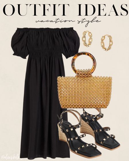 Black off shoulder dress H&M on sale 
Summer outfit idea 

#LTKunder50 #LTKunder100 #LTKsalealert