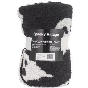 Spooky Village Ghost Knitted Throw Blanket, Black & White, 50 x 60 in | CVS Health