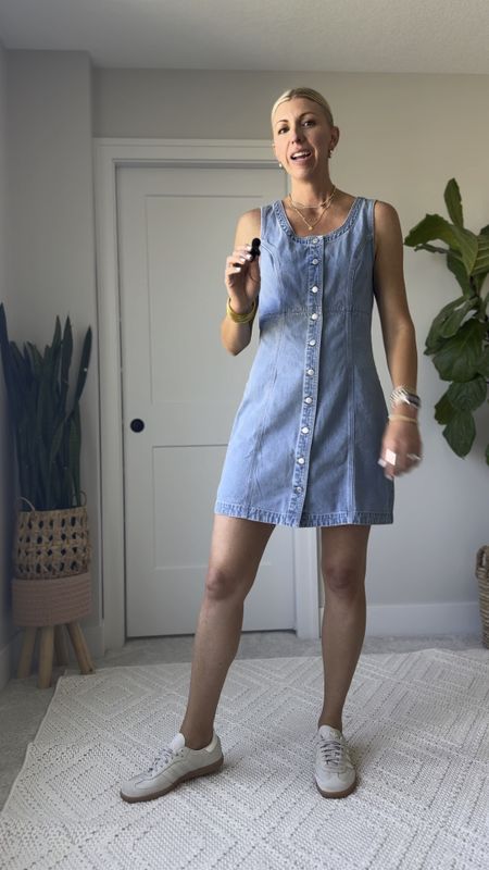 The cutest denim dress for Summer! I love it worn casually with some sneakers for every day, but it can also be dressed up just by swapping out your shoes and accessories for an evening out. I am 5’10” for height reference and wearing my true to size small tall

#LTKFindsUnder50 #LTKOver40 #LTKStyleTip
