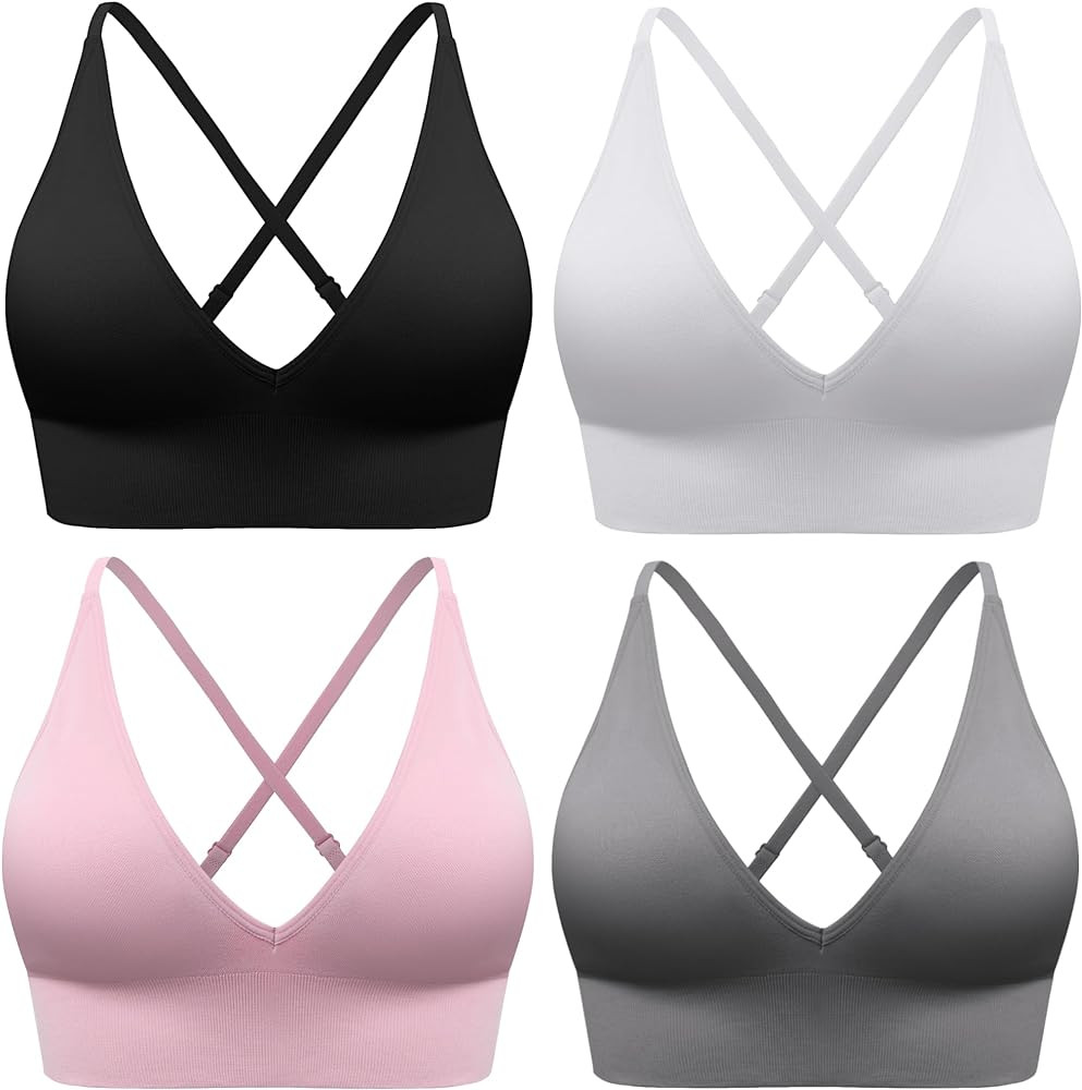 Evercute Women's Sports Bras Adjustable Deep V Neck Bras Wireless Spaghetti Strap Criss Cross Pad... | Amazon (US)
