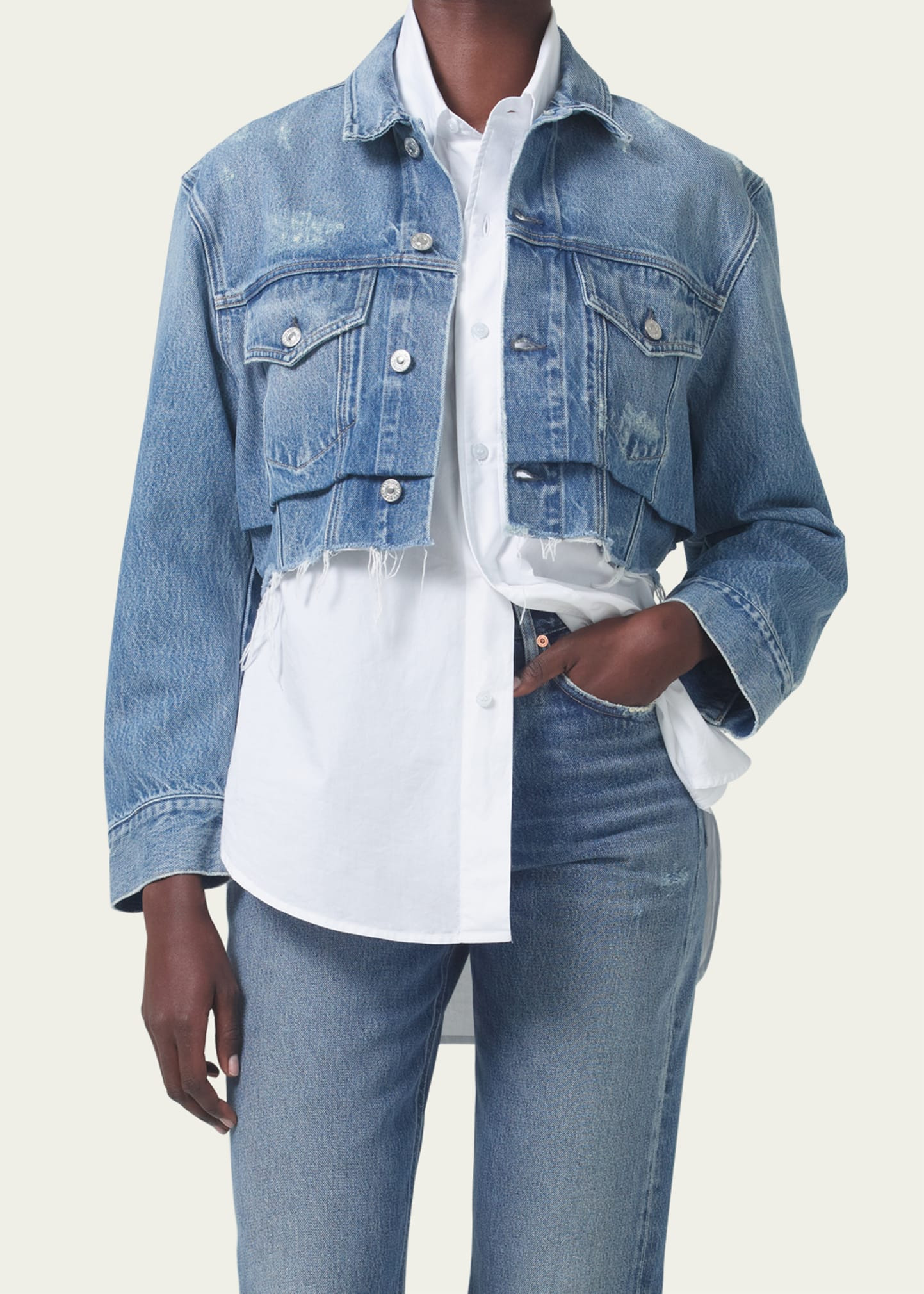 Ingham Cropped Denim Jacket with a Raw Hem | Bergdorf Goodman