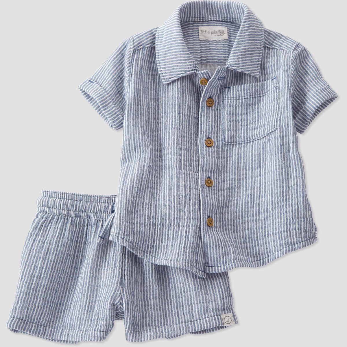 Little Planet by Carter’s Organic Baby 2pc Gauze Striped Coordinate Set - Blue 18M | Target