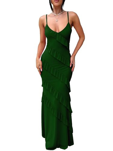 HOCILLE Women's Sexy V Neck Mesh Bodycon Wedding Guest Cocktail Maxi Dress | Amazon (US)