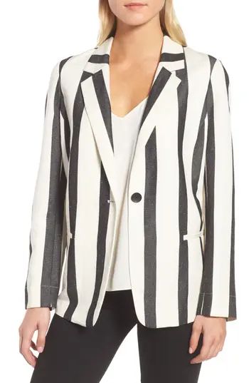 Women's Trouve Stripe Blazer, Size XX-Small - White | Nordstrom