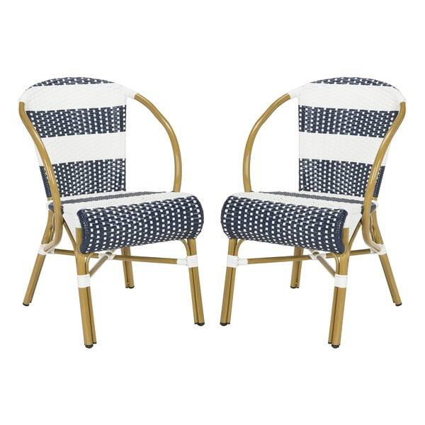Safavieh Sarita Striped French Bistro Stacking Navy/ White Side Chair (Set of 2) | Bed Bath & Beyond