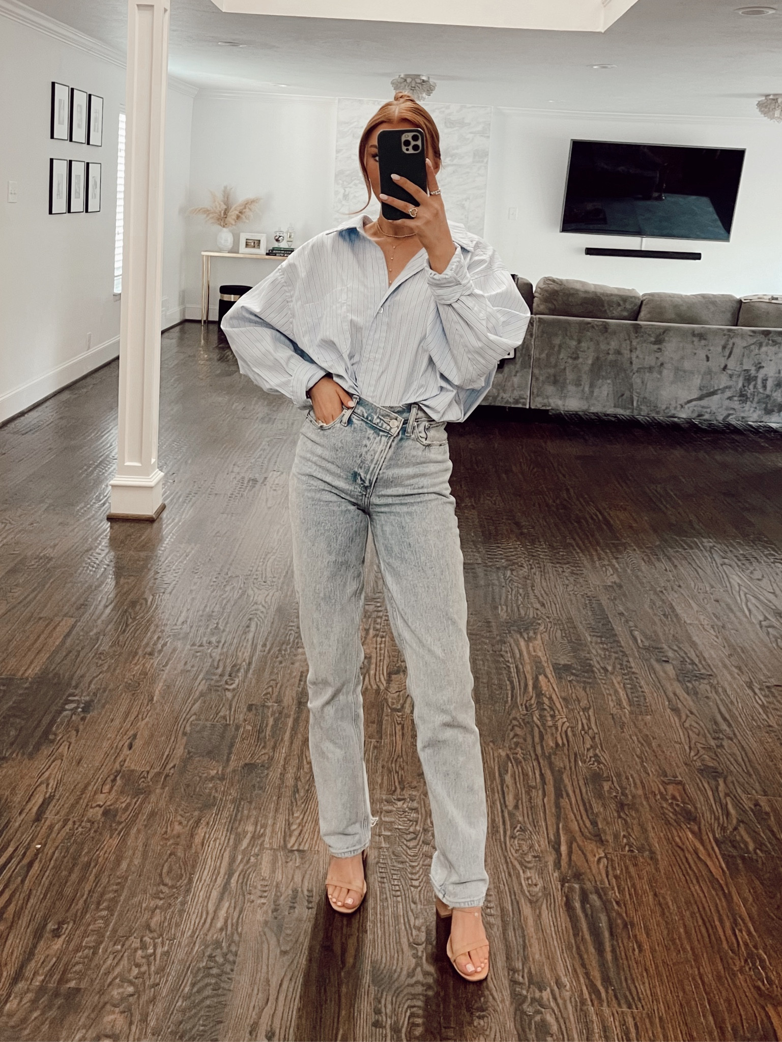 Ootd. Outfits. Outfit of the day. Blue stripe button down. Blue stripe shirt. Abercrombie jeans  

#LTKworkwear #LTKstyletip #LTKunder100