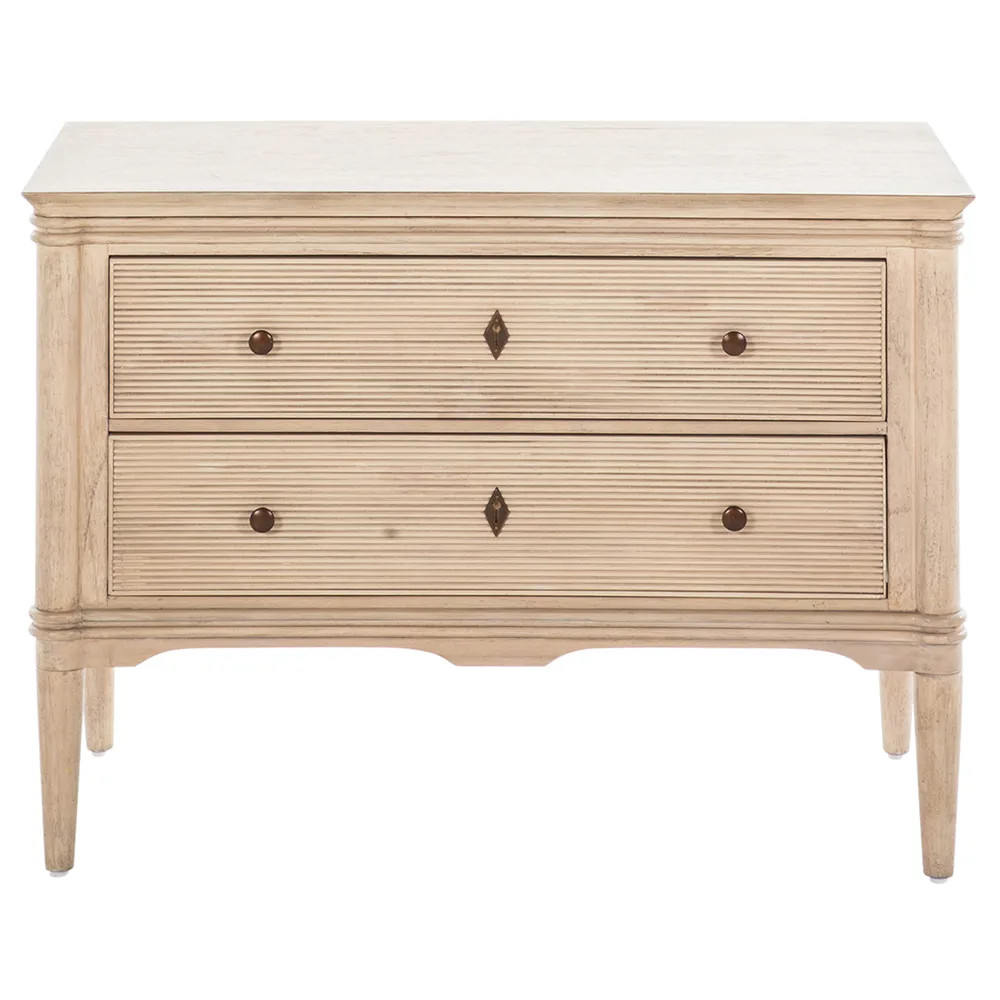 Linnea Updated Traditional Beige Oak Wood Nightstand | Kathy Kuo Home