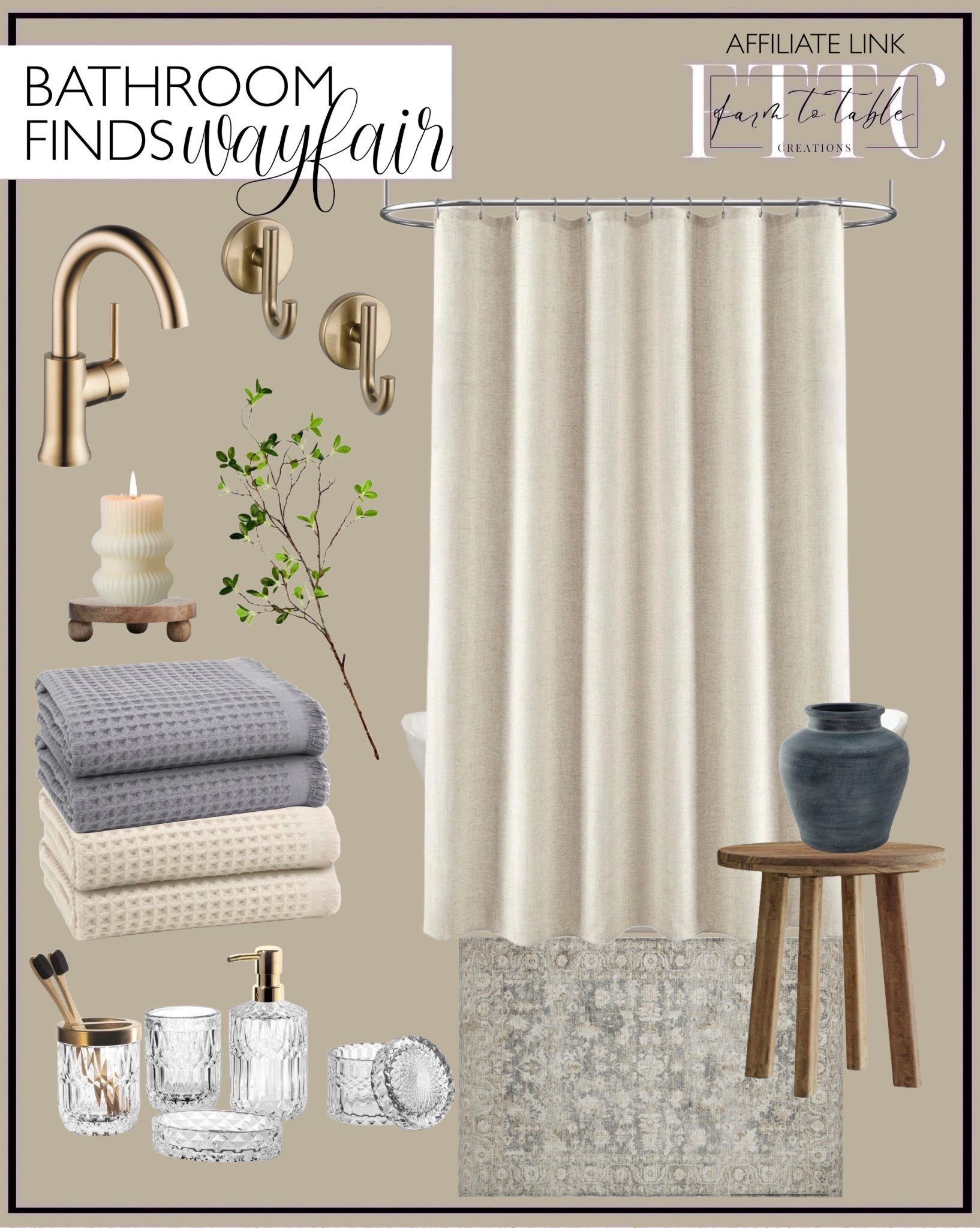 Wayfair Bathroom Finds. Follow @farmtotablecreations on Instagram for more inspiration.

Linen Shower Curtain. Bathroom Accessory Set. Bathroom Canisters. Turkish Waffle Towels. Loloi Amber Lewis Area Rug. Single towel bath hook. Solid wood side table. Bathroom faucet. Terra-cotta table vase. Leaf Spray. Pedestal Riser. 

Bathroom Refresh |  Bedroom Finds | Neutral Stems | Spring Stems | Bookshelf Decor | Bedroom Space | Cozy Corner | Bathroom | Curated Entryway | Spring  Decor | End of Year Clearance | Trending Decor | Viral Decor | Amazon Holiday | Bedroom corner | Coffee Table Decor | Neutral Decor | Fall Stem Sale | Target Finds | Skinny Bench | Bedroom | Living Room | Breakfast Nook | Amazon Home | Target Sale | Loloi Rugs | Magnolia Home | console table | console table styling | faux stems | entryway space | front porch decor | neutral decor | entryway decor | cozy home | affordable decor |  home decor | home inspiration | console styling | entryway rug | cozy moody home | moody home decor | neutral home | bathroom decor | living room | spring decor | Hearth & Hand | Studio McGee


#LTKFindsUnder50 #LTKHome #LTKSaleAlert