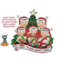 Family Of Five Personalized Ornament With A Dog, Cat Or Bunny Added - 5 Opening Presents Christmas | Etsy (US)