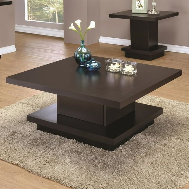 Benzara Contemporary Coffee Table With Storage Pedestal Base, Cappuccino Brown - Walmart.com | Walmart (US)
