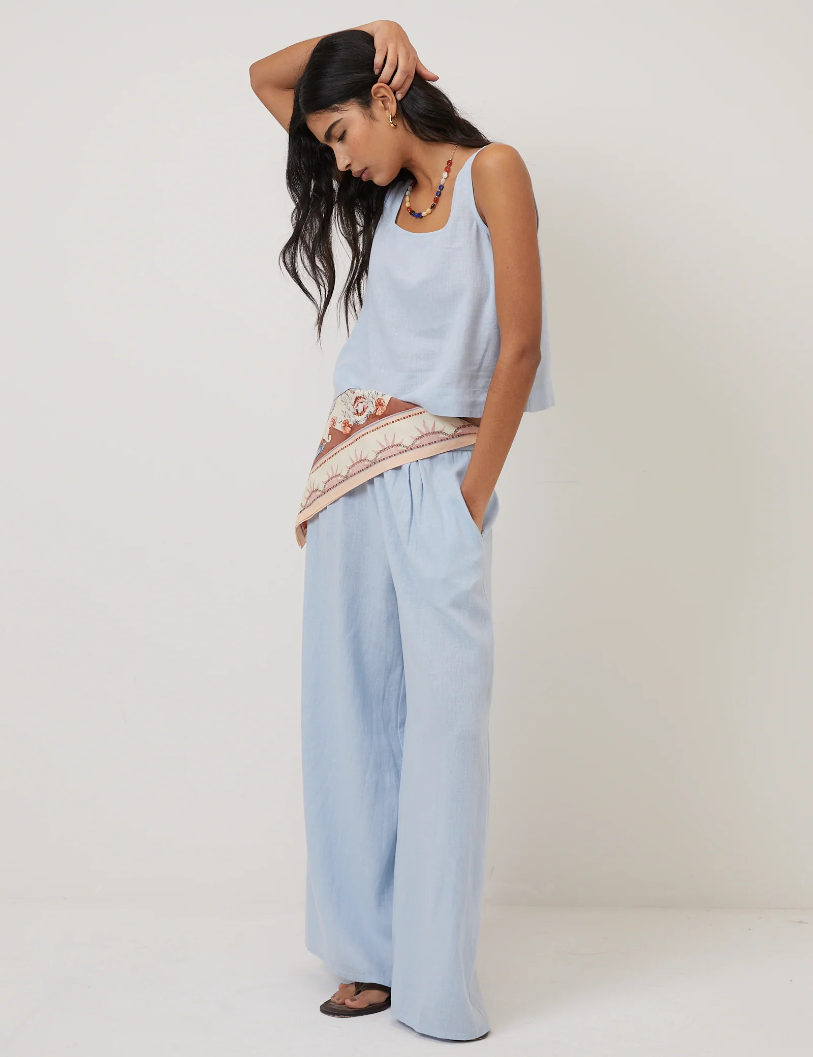 Light Blue Linen-Blend Wide Leg Trousers | Nobody's Child