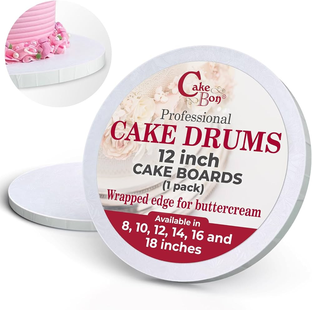 Cakebon Cake Boards - Sturdy 1/2 Thick Drums - 12 Inch Professional Fully Wrapped Edges White 1-P... | Amazon (US)