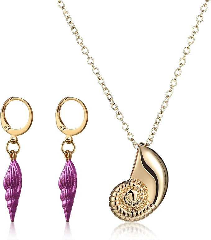 Cunno Halloween Costumes Accessories Set for Women, Mermaid Golden Shell Necklace and Purple Seas... | Amazon (US)