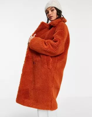 Monki sherpa coat in rust | ASOS (Global)