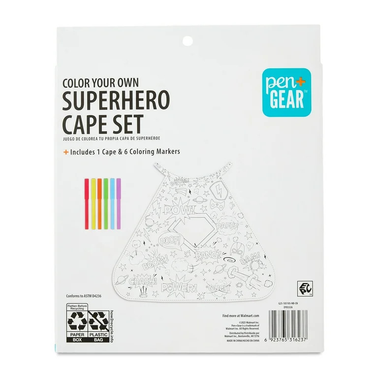 Pen+Gear Color Your Own Superhero Cape Set with 6 Watercolor Markers | Walmart (US)