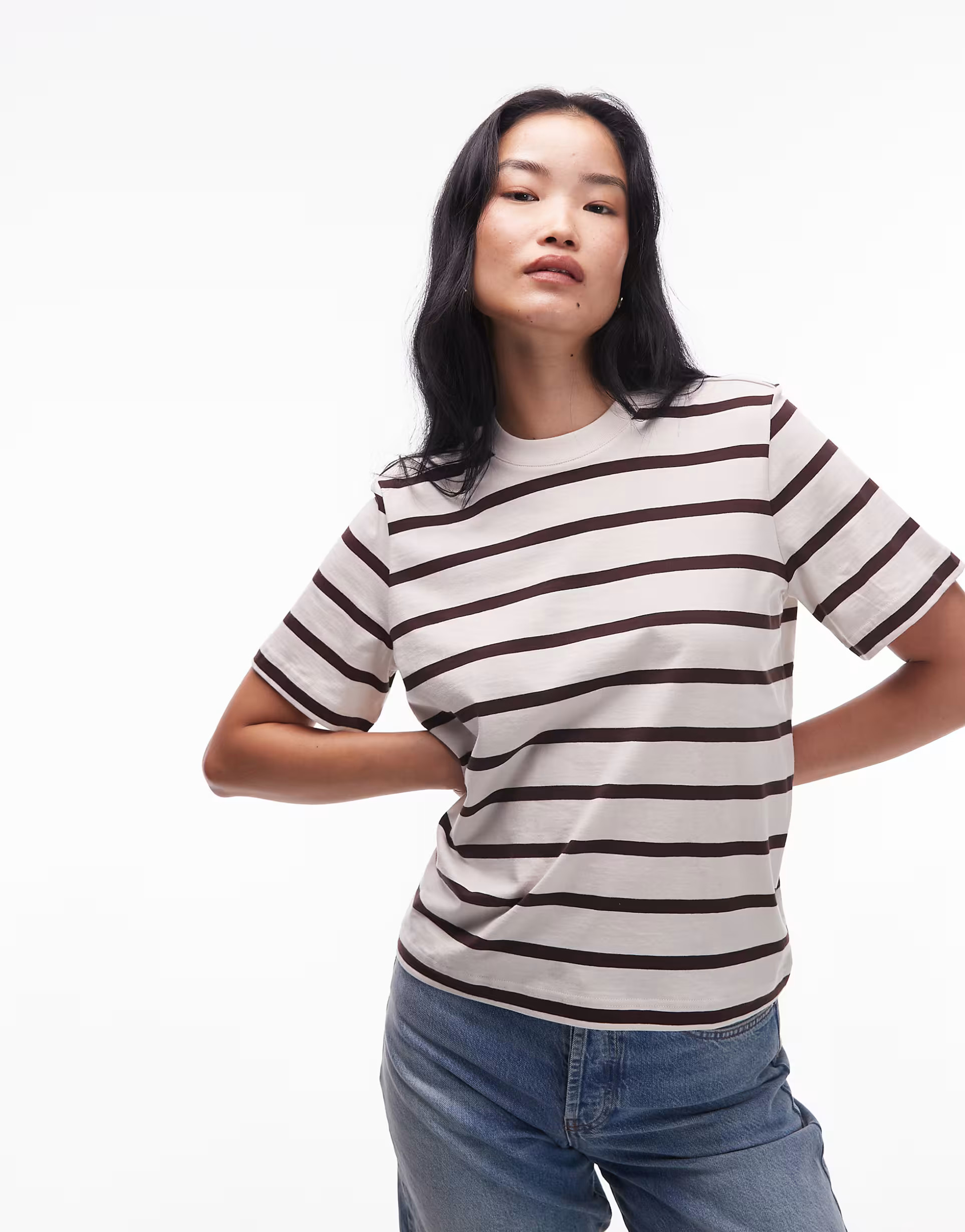 & Other Stories relaxed short sleeve t-shirt in beige and brown stripes | ASOS | ASOS (Global)