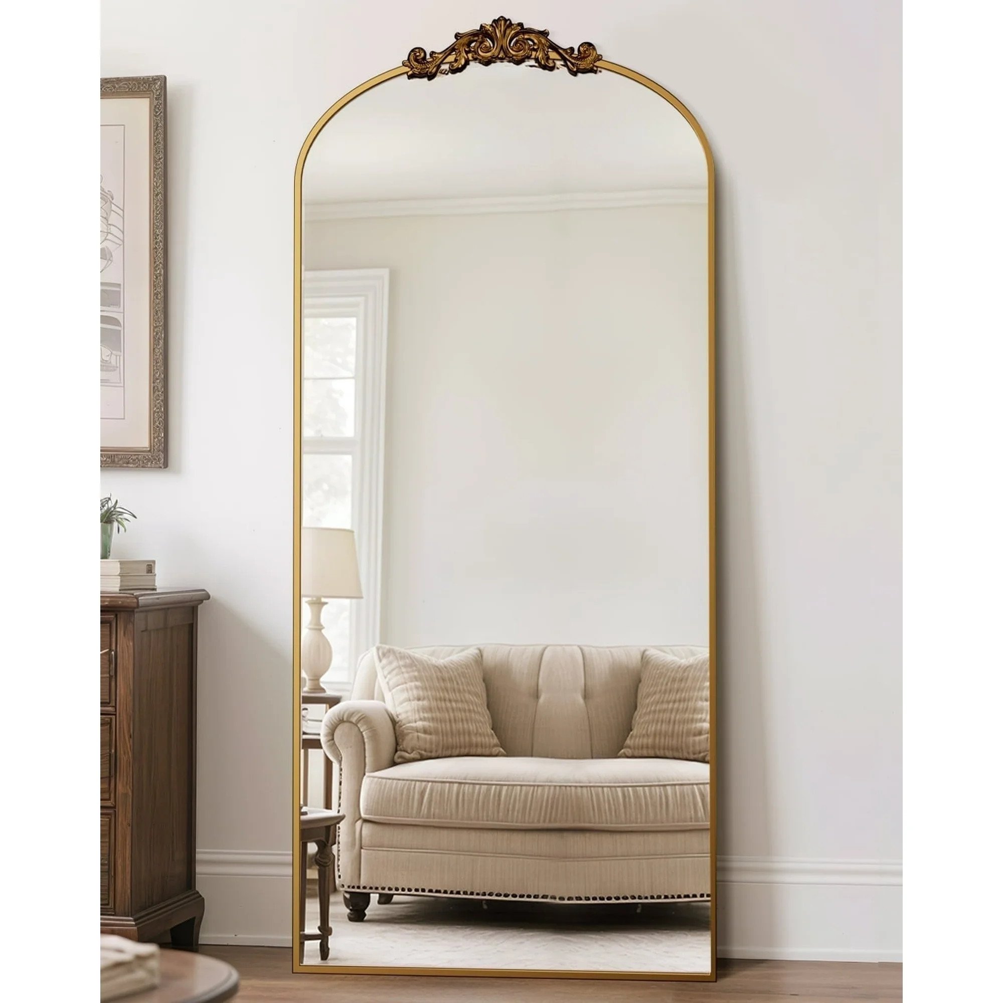 Antok 71"x32" Vintage Arched Full-Length Mirror with Carved Metal Frame, Baroque-Style Floor Mirr... | Walmart (US)
