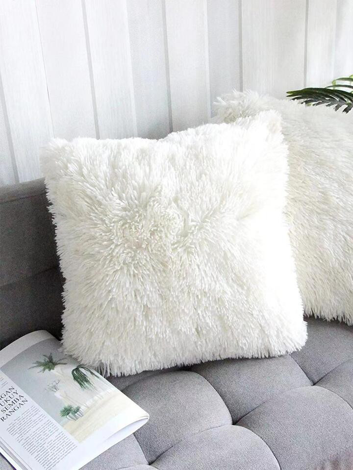1pc Solid Color Fuzzy Cushion Cover, Simple Flannelette Decorative Throw Pillow Case For Home | SHEIN