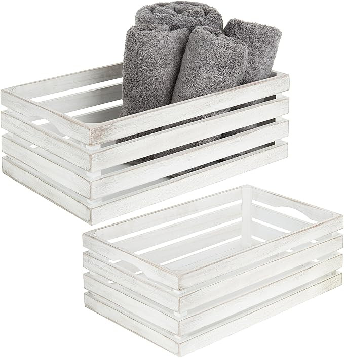 MyGift Vintage Whitewash Wooden Nesting Storage & Accent Crates, Set of 2 | Amazon (US)