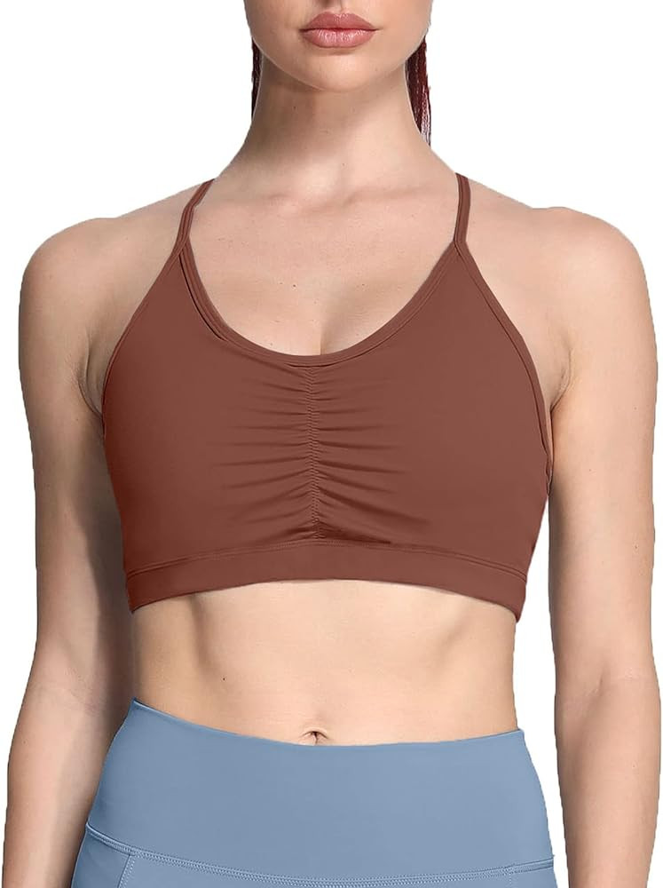 Aoxjox Sports Bras for Women Workout Fitness Ruched Training Baddie Cross Back Yoga Crop Tank Top | Amazon (US)
