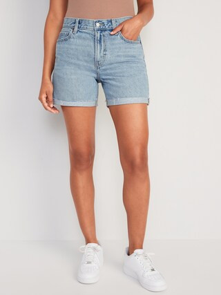 High-Waisted Slouchy Straight Non-Stretch Jean Shorts for Women -- 5-inch inseam | Old Navy (US)