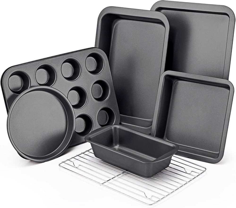 KITESSENSU Baking Pans Sets, Nonstick Bakeware Sets 7-Piece with Round/Square Cake Pan, Loaf Pan,... | Amazon (US)