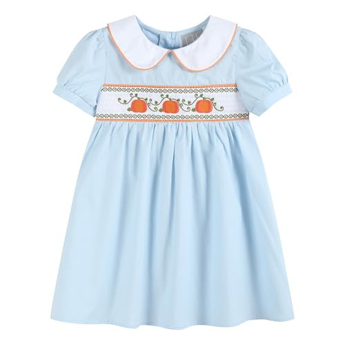 Lil cactus Baby and Girls Light Blue Pumpkin Vine Smocked Dress, 6 Years | Amazon (US)