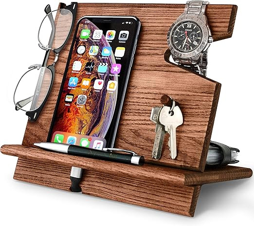 BarvA Wood Docking Station Cell Phone Smartwatch Holder Men Charging Accessory Nightstand Father ... | Amazon (US)